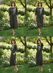 Embroidered Olive Green Dress