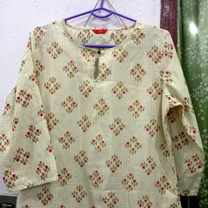 Cream Embroidery Straight Kurta