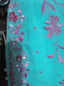Teal Embroidered Saree