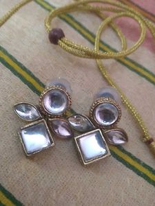 Elegant Square Stone Necklace &amp; Earring Set