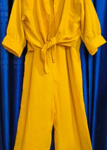 Mustard Jumpsuit &amp; Tie-Front Top Set