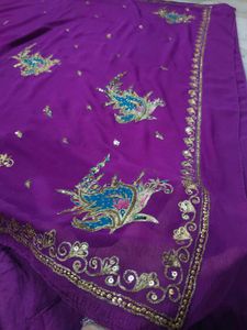 aari tari Purple Embroidered Saree