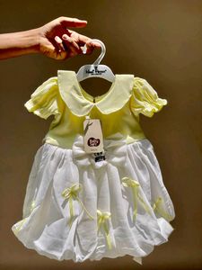 🆕️Cute Yellow &amp; White Dress For 2year Girl