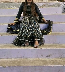 Elegant Black Kurta shrara Set