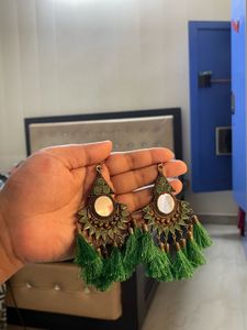 Green Tassel Earrings