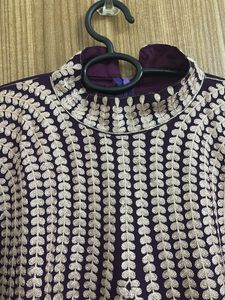 Purple Embroidered A Line Kurti