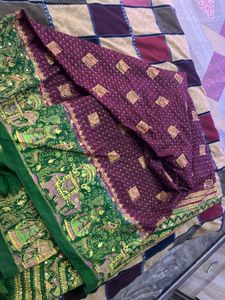 Elegant Green &amp; Maroon Saree