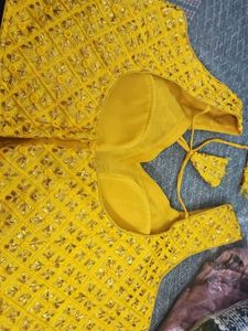 Yellow Embroidered Blouse attached sillves