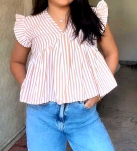 Striped Ruffle Sleeve Top