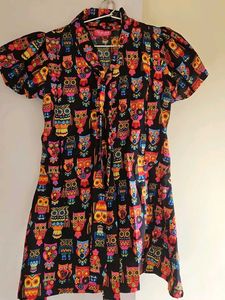 Owl Print Tie-Neck  Feeding Dress