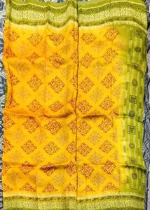 Mustard Yellow Tribal print Saree with Olive Green