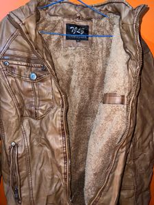 Brown Faux Leather Motorcycle Jacket