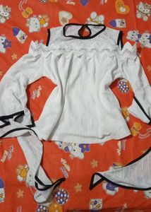 Fairycore Cute White Cold Shoulder Top