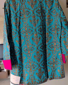Turquoise Printed Button-Down Tunic