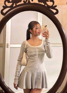 Grey Lace Inserts Fit And Flare Dress💗