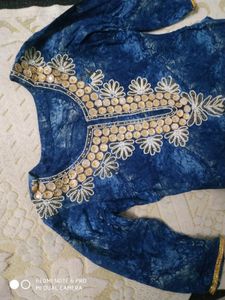 Blue Tie Dye Embroidery Kurti