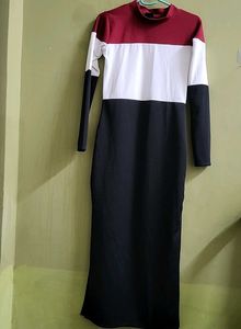 Color Block Long Sleeve Maxi Dress