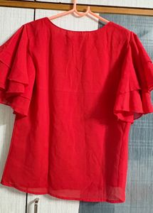 Red Ruffle Sleeve Blouse