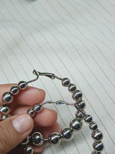 Silver Beaded Hoop Earrings