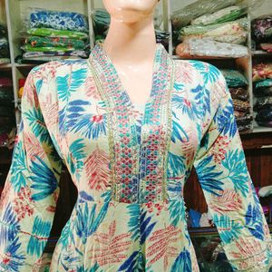 Printed Anarkali Rayon Kurti Set