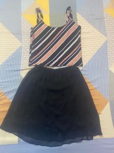 Striped Top & Black Skirt Set
