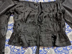 Forever 21 Black Smocked Peplum Blouse/ Crop Top