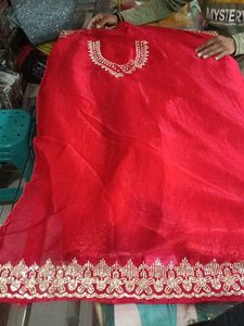 Red Embellished Saree