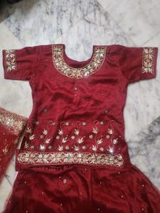 Maroon &amp; Gold Embellished Lehenga