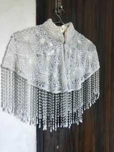 Pearl Embellished Poncho Cape