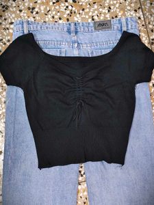Wide Leg Jeans And Black Top Combo