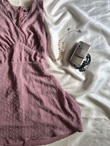 Lavender Swiss Dot V-Neck Mini Dress