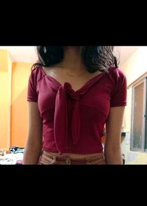 Cute Red Tie-Front Top