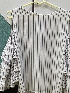 Striped Cold Shoulder Ruffle Top