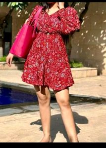 Red Print Mini Dress