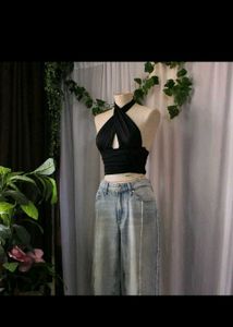 Zara Black Crisscross Halter Top