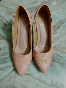Peach Floral Embossed Heels