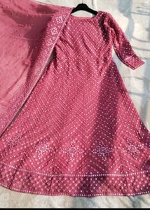 Mirror Work Embroidery A Line Gown With Dupatta