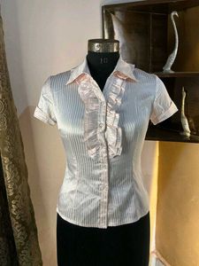 Pink Office Siren Striped Ruffle Shirt Y2k Retro