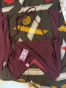 Athena Women Deep Burgundy Solid Co-ord Set