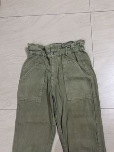 Olive Green Paper Bag Waist Pants