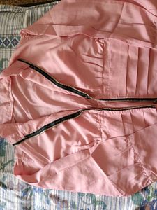 Pink Pleated Bomber Jacket