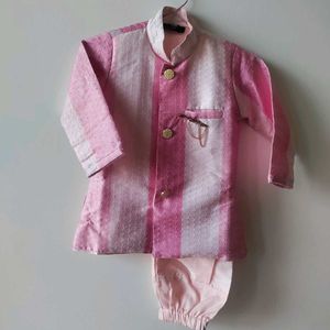 Pink Striped Kids Sherwani Set