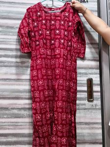 Red Printed Kurta Set