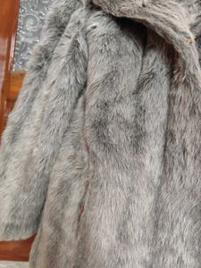Faux Grey Mid-Length Fur Coat