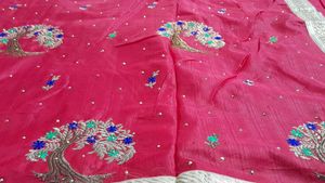 Embroidered Red &amp; Gold Saree