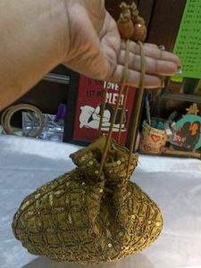 Golden Moti Work Potli Bag For Wedding