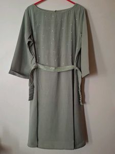 Elegant Olive Green Dress with Belt