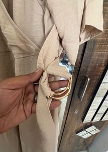 Sale! Beige Crinkle-Textured Wrap Dress