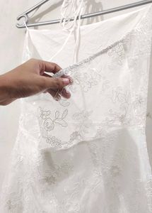 detailed White Lace Mini Dress