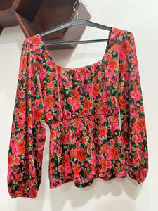 Red Floral Printed Top